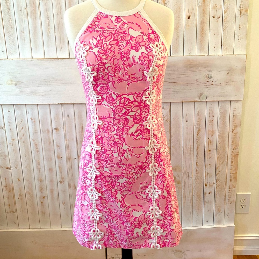 Lilly Pulitzer pink and white floral, sleeveless dress EUC size 2